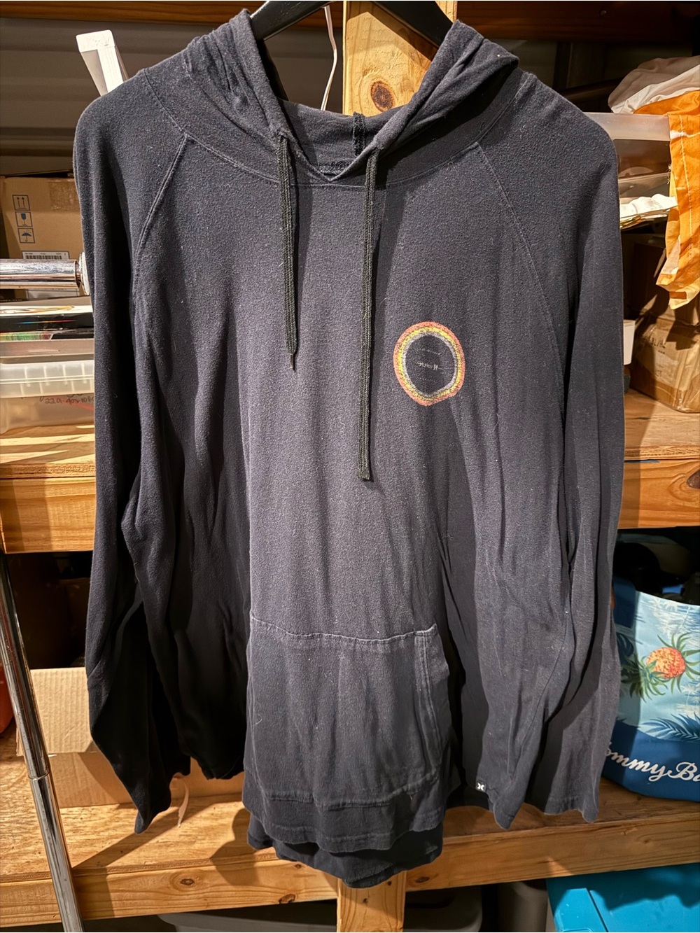 Hurley Black Hooded Pullover with Small Multicolor Chest Emblem